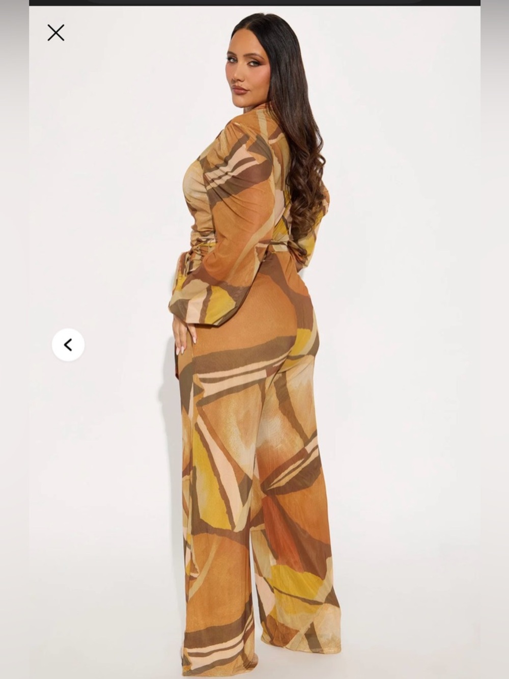 Fashion Nova Mustard Multi Abstract Wide-Leg Jumpsuit - Picture 2 of 4